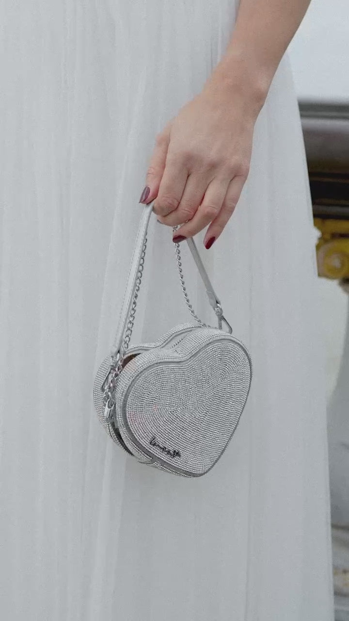 WEAT - HEART BAG CRYSTAL GLITZERSTEINE SILBER